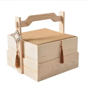 Caja de madera hecha a mano de dos capas con compartimentos e impresión uv, de buena calidad, ideal para regalo de bodas o tartas