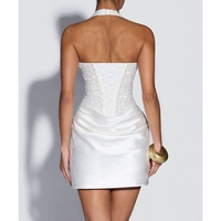 Robe Courte Plissée à Paillettes Col V pour Femme, Style Boutique, Moulante aux Hanches, Dos Nu à Nouer, Idéale pour les Fêtes