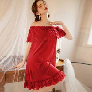 Nouvelle arrivée Sfy9662, robe de nuit à épaules dénudées pour la Saint-Valentin, robe élégante en dentelle contrastée, robe babydoll ample, vêtements de nuit sexy - Product Image 2