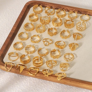 Hợp Thời Trang Bán Buôn Phong Cách Đơn Giản Mở Vòng Trái Tim Hoa Lá Vỏ 18K Vàng Mạ Thép Không Gỉ Nhẫn Cho Phụ Nữ Đồ Trang Sức - Product Image 5