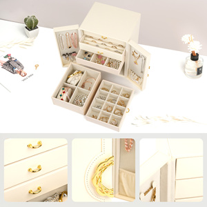 Caja de Joyería de Tela de 5 Niveles, Organizador de Joyas con Múltiples Cajones y Puertas Laterales, Capacidad de 6-10L para Anillos, Collares y Pendientes - Product Image 3