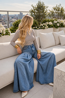 Pantalon palazzo en jean taille haute ultra large pour femme, bleu clair, plissé, style jupe longue, coupe oversize ample, culotte Y2K streetwear