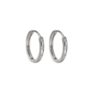 Boucles d'oreilles créoles en alliage de zinc blanc, serties de griffes circulaires, pour femmes, bijoux tendance - Product Image 4