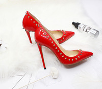 Escarpins à talons aiguilles pointus à clous, dégradé rouge et noir, grande taille 46, chaussures sexy pour femmes