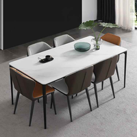Ensemble de table à manger de style italien, meubles de salle à manger modernes, table à manger rectangulaire en métal et marbre, table à manger avec 6 chaises