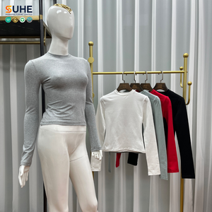 เสื้อยืด SUHE วินเทจลำลองสำหรับฤดูร้อน เป็นมิตรกับสิ่งแวดล้อม ทรงเข้ารูป ครอปท็อป แขนยาว ผ้าฝ้าย 92% ผสมอีลาสเทน 8% เนื้อเจอร์ซีย์ ป้องกันการเป็นขุย - Product Image 3