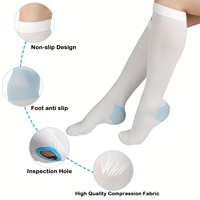 Chaussettes de compression anti-embolie personnalisées, blanches, graduées 15-20 mmHg, style hospitalier, hauteur genou, avec trou d'inspection