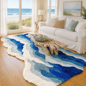 <span class=keywords><strong>Tapis</strong></span> de chambre à coucher esthétique à tufting, motif océan, doux et moelleux, avec vagues panoramiques, <span class=keywords><strong>tapis</strong></span> de chevet, <span class=keywords><strong>tapis</strong></span> de sol, paillasson, décoration intérieure - Product Image 1