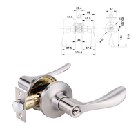 Serrure de porte tubulaire à levier pour intérieur, en alliage de zinc/acier inoxydable nickel satiné, pour porte en bois, type américain, pour salle de bain.