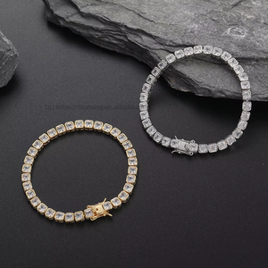 Zirconium Square Tennis <b>Bracelet</b>, Copper Micro-inlaid Zircon Single-row Chain Hip-hop <b>Couple</b> <b>Bracelet</b>. Tanjing Fashion - Product Image 2