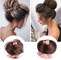 Rizado Scrunchie Chignon moño de cabello humano con banda de goma Anillo para el cabello envoltura en moño desordenado coletas belleza producto al por mayor venta
