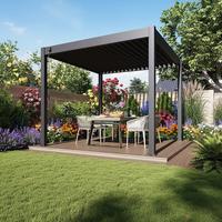 Gazebo de luxe à toit rigide avec structure en aluminium permanente, toit en polycarbonate, panneaux latéraux amovibles pour jardin et bord de piscine