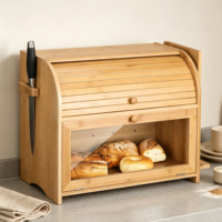 Boîte à pain en bambou grande capacité avec couvercle roulant, porte-couteaux intégré, sécuritaire pour les aliments, gain de place pour le rangement sur le comptoir de cuisine