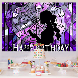 Telón de Fondo Decorativo con Estampado de Telaraña Morada para Fiesta de Cumpleaños de Niña, Póster, Pancarta - Product Image 2
