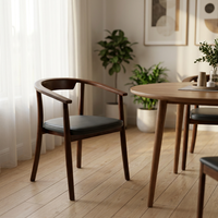 Fauteuil de salle à manger moderne avec coussin en cuir, chaise ronde classique en bois de hêtre, WD-1435