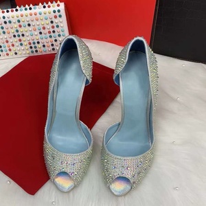 Doris Fanny Silver Crystal Peep Toe Women's High Heels Bridal <b>Shoes</b> Fashion Trend Breathable Summer Autumn Genuine Leather - Product Image 5