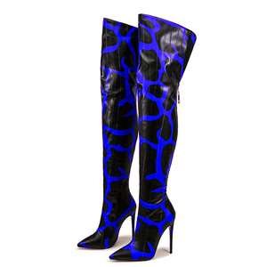 Big Size 47 Women Mixed Print Back Zipper Long <b>Boots</b> High Heels Over Knee Booties Pointed Toe Wide Fit Thigh High Dress Shoes - Product Image 4