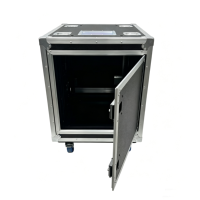 Valise de transport OEM 12U texturée grain de litchi, bleu zinc, avec portes coulissantes latérales, rainures d'empilage encastrées et plateau porte-étiquettes
