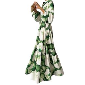 Wholesale Custom OEM High Quality Womens <b>Dress</b> Casual Fashion Waist Adjustable Long Sleeve Floral Print Long <b>Dresses</b> - Product Image 3