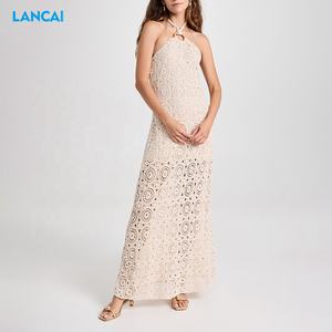 ชุดเดรสยาวผ้าคอตตอนเปิดหลังสีเบจสำหรับงานถักโครเชต์ดีไซน์แบบ2024จาก lancai - Product Image 4