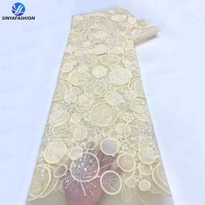 Tessuto in Pizzo Sinya Ecologico con Perle Bianche e Paillettes, Elegante Ricamo Pesante con Perline per Abiti <span class=keywords><strong>da</strong></span> <span class=keywords><strong>Sposa</strong></span> e Abbigliamento Femminile di Lusso - Product Image 2