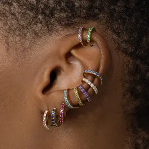Nagosa 925 Sterling Silver Rainbow Zirconia Jewelry 18K 14k Gold Vermeil Birthstone Hoop Huggie Earrings
