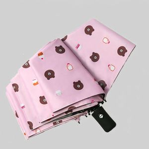 Parapluie pliant automatique à imprimé ours de dessin animé mignon, 3 plis, coupe-vent, ouverture et fermeture automatiques, <span class=keywords><strong>parasol</strong></span> de voyage pour filles - Product Image 5