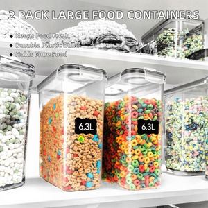 Lot de 2 contenants alimentaires en plastique PP (6,3 L/213 oz) avec autocollants, stylo, bouteilles et bocaux pour garde-manger, céréales et couvercles - Product Image 2