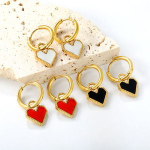 Heart-Shaped Huggie <b>Earrings</b> Gold Stainless Steel Studs <b>Red</b> Black White Color For Gift Fashion Jewelry - Product Image 1