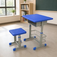 Bureau et chaise d'écolier pour l'école primaire, structure métallique, panneau en plastique, ensemble bureau et chaise pour mobilier de classe