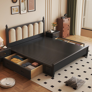 <span class=keywords><strong>Letto</strong></span> Matrimoniale Vintage Francese in Legno Massello Imbottito, Misure 1.5m 1.8m, Stile Americano con Colonna Romana, Antico, Non Pieghevole, per Camera Padronale - Product Image 2