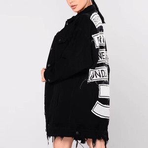 Grande <span class=keywords><strong>veste</strong></span> <span class=keywords><strong>en</strong></span> Denim grande taille pour femmes, avec motifs de lettres, 2019 coton, délavés, nouveau Style, automne, 100% - Product Image 4