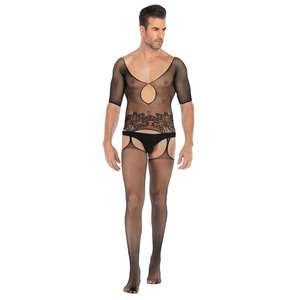 Private Label Bloemenmesh Zwarte Visnetkousen Heren Visnetkousen - Product Image 3