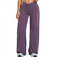 Pantalon décontracté Zechuang brossé à jambe large, taille croisée, coupe ample, en nylon et élasthanne, couleur unie, longueur intégrale, pour course et sports en extérieur