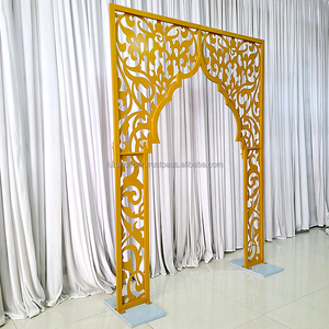 Nouvelle conception simple de Furun Factory, arche dorée en acier inoxydable, toile de fond sculptée, miroir extérieur BJ-006, décoration de mariage - Product Image 5