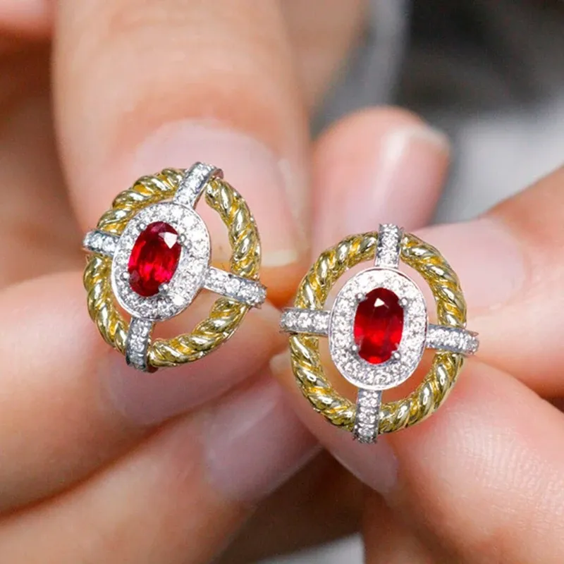 Red Coral Oval Tiny Stud Post Gemstone Geometric Minimalist  Women\'s Red Oval Crystal Stud Earrings display picture 1