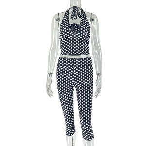 Nuovo <span class=keywords><strong>Completo</strong></span> Autunnale da Donna Due Pezzi con Stampa a Pois Top Senza Maniche con Scollo a V e Schiena Scoperta e Pantaloni Casual - Product Image 6