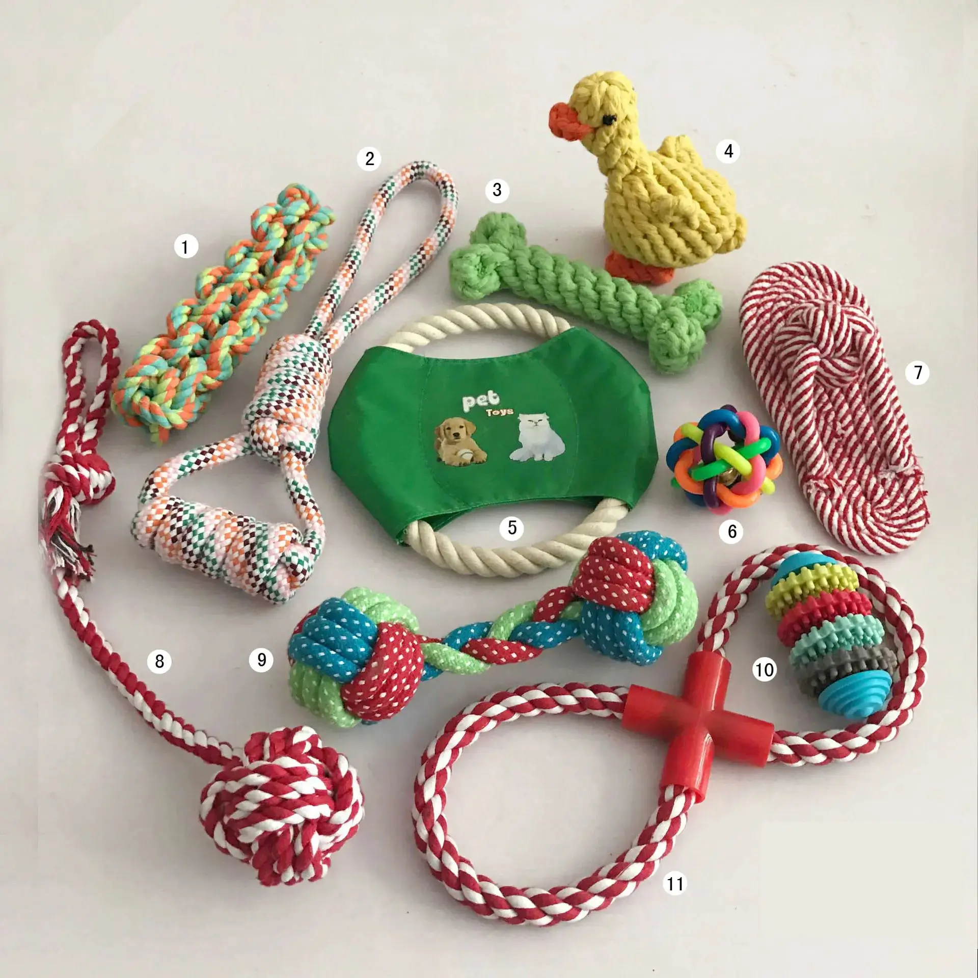 10 pcs Animal Cotton Durable Rope Ball Pet Dog Puppy Chew Toy Tire Gift Set with Rope for Pet ball