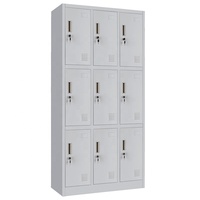 Casier plat de 9 portes avec serrure à clé, vestiaire en métal à 3 niveaux, compartiment de rangement pour étudiants, armoire en acier