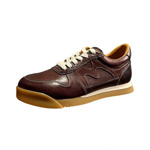 Baskets rétro en cuir véritable marron, à lacets, bout rond, semelle intermédiaire EVA amortie, semelle extérieure en caoutchouc, chaussures toutes saisons printemps-été - Product Image 5