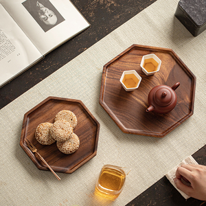Ensemble d'assiettes octogonales en bois d'acacia, plateaux en bois de qualité supérieure, adaptés aux aliments, pour les collations, les desserts, la décoration de la maison - Product Image 4