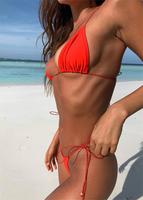 Maillot de bain sexy à dos nu pour femmes, style 2026, ceinture élastique en corde, couleur unie, décolleté fendu