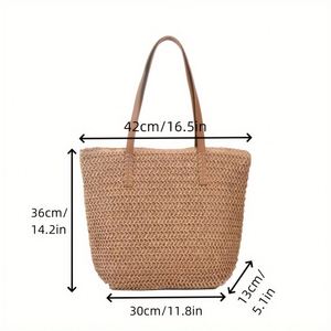 Bolsos de mano de paja natural tejidos a mano con cierre de cremallera, ideales para la playa, para mujer, gran éxito de ventas para las vacaciones de verano. - Product Image 6
