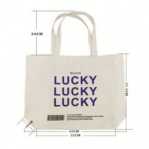 Sac fourre-tout en toile de coton recyclé personnalisé de haute qualité LILA, grand sac blanc pour un usage quotidien et les voyages - Product Image 1