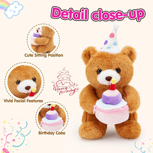 Oso de Peluche de Alta Calidad, Adorable, de Cumpleaños, con Pastel y Gorro, para Niños y Niñas, Cumpleaños, Festividades - Product Image 2