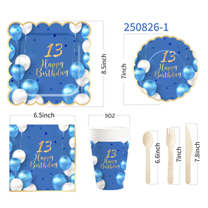 DAMAI - Juego de Vajilla Desechable para Fiesta de 13 Años, Decoración para Fiesta de 13 Años en Azul y Dorado para Niño - Product Image 3