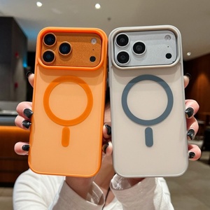 Simple contrast colors TPU PC magnetic frosted phone <b>case</b> matte mobile back cover for <b>iPhone</b> 11pro 12 13 14 15plus 16 17 - Product Image 5