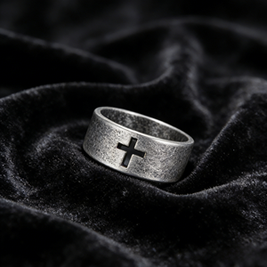 Anillo de acero inoxidable mate hueco con diseño de cruz para hombre, joyería cristiana, venta al por mayor. - Product Image 1