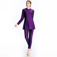 Nouveauté, maillot de bain islamique modeste à manches longues, couleur unie, hijab musulman, trois pièces, pour femmes