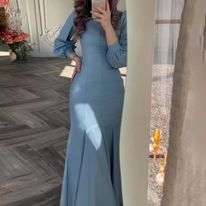 2025 nuevo Vestido de manga larga de cuello bajo con temperamento de cintura para mujer estilo palaciego - Product Image 3